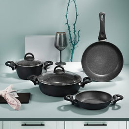 Hermia Set de Ollas y Sartenes de 6 Piezas Negro